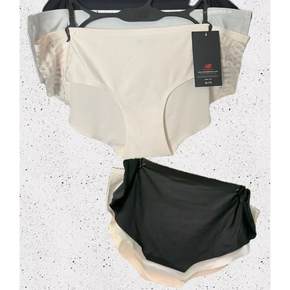New Balance XL Blush-Black-Gray Bonded Seamless No Show Hipster Panties-3 Pk